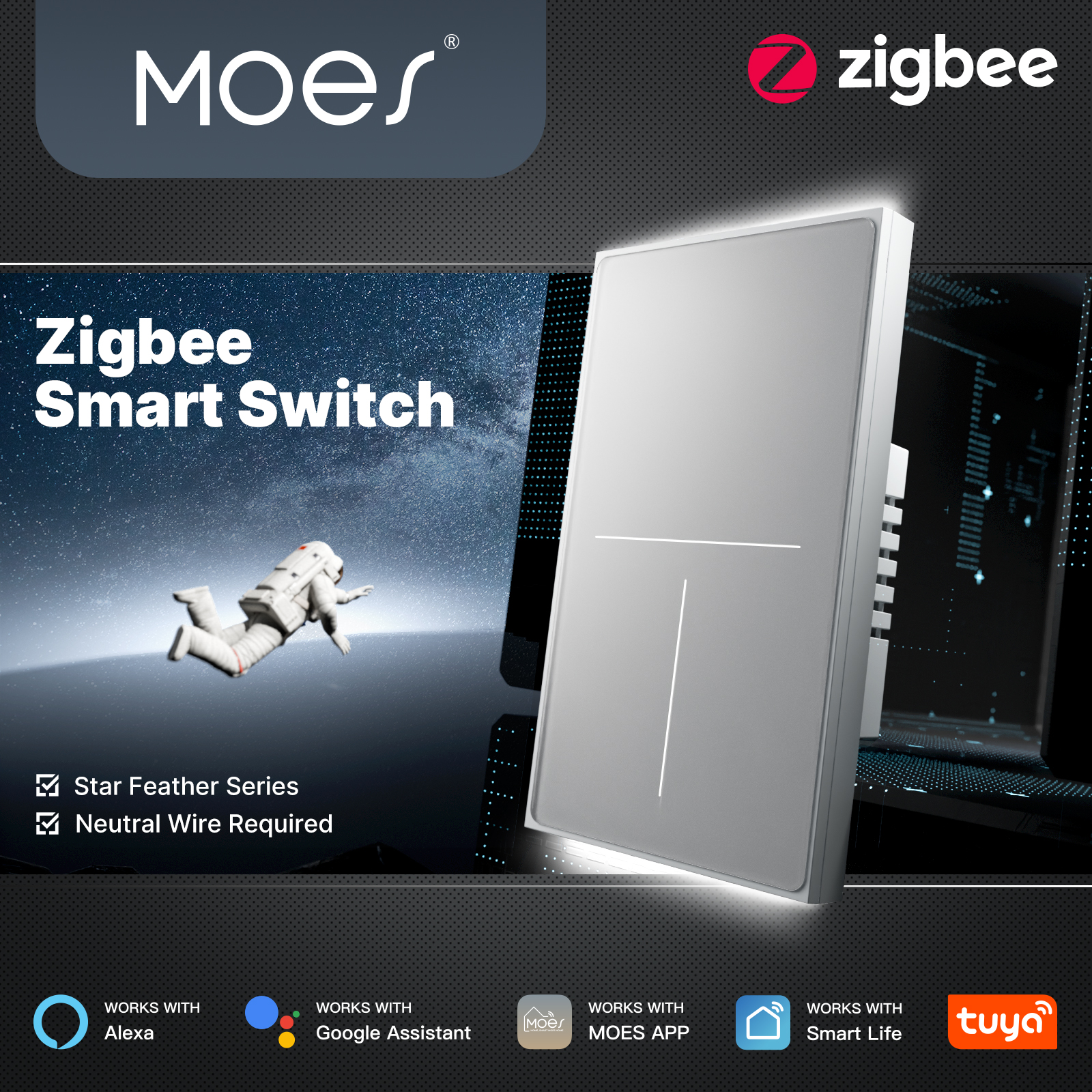 Smart Accessories - MOES Tuya ZigBee Star Feather Switch